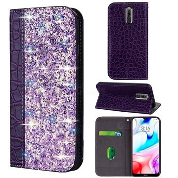 Shiny Crocodile Pattern Stitching Magnetic Closure Flip Holster Shockproof Phone Case for Mi Xiaomi Redmi 8A - Purple
