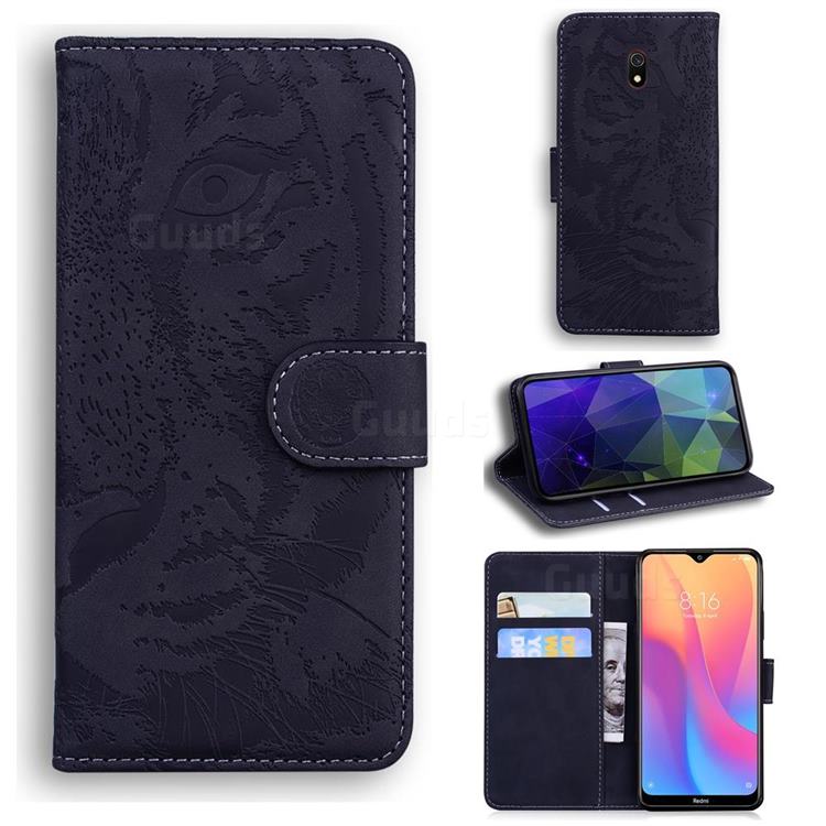 Intricate Embossing Tiger Face Leather Wallet Case for Mi Xiaomi Redmi 8A - Black