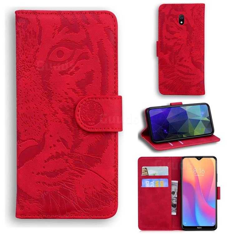 Intricate Embossing Tiger Face Leather Wallet Case for Mi Xiaomi Redmi 8A - Red