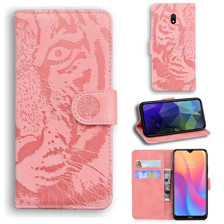 Intricate Embossing Tiger Face Leather Wallet Case for Mi Xiaomi Redmi 8A - Pink