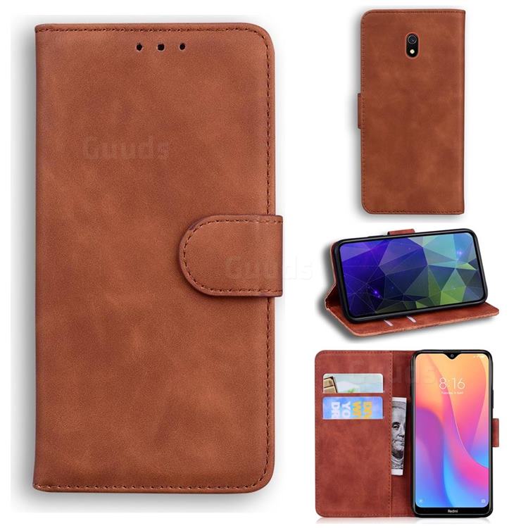 Retro Classic Skin Feel Leather Wallet Phone Case for Mi Xiaomi Redmi 8A - Brown