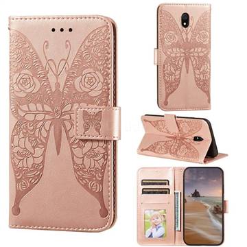 Intricate Embossing Rose Flower Butterfly Leather Wallet Case for Mi Xiaomi Redmi 8A - Rose Gold