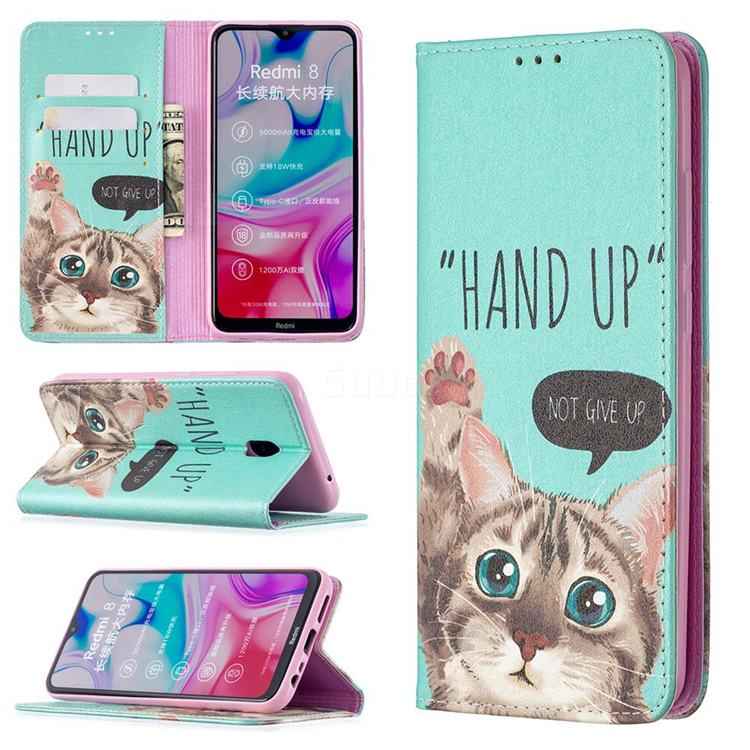 Hand Up Cat Slim Magnetic Attraction Wallet Flip Cover for Mi Xiaomi Redmi 8A