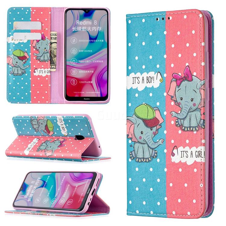 Elephant Boy and Girl Slim Magnetic Attraction Wallet Flip Cover for Mi Xiaomi Redmi 8A