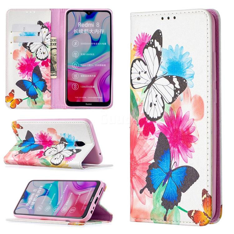 Flying Butterflies Slim Magnetic Attraction Wallet Flip Cover for Mi Xiaomi Redmi 8A