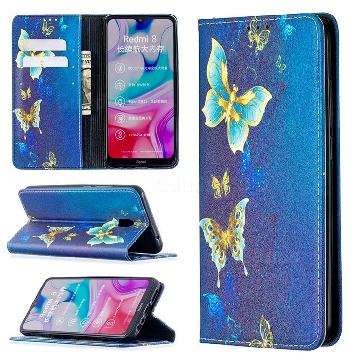 Gold Butterfly Slim Magnetic Attraction Wallet Flip Cover for Mi Xiaomi Redmi 8A