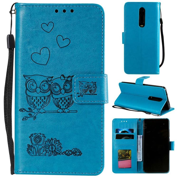 Embossing Owl Couple Flower Leather Wallet Case for Mi Xiaomi Redmi 8A - Blue