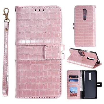 Luxury Crocodile Magnetic Leather Wallet Phone Case for Mi Xiaomi Redmi 8A - Rose Gold