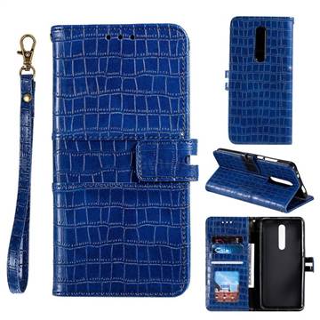 Luxury Crocodile Magnetic Leather Wallet Phone Case for Mi Xiaomi Redmi 8A - Blue