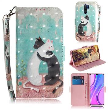 Black and White Cat 3D Painted Leather Wallet Phone Case for Xiaomi Redmi 9