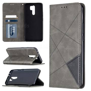 Prismatic Slim Magnetic Sucking Stitching Wallet Flip Cover for Xiaomi Redmi 9 - Gray