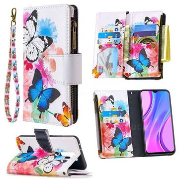 Vivid Flying Butterflies Binfen Color BF03 Retro Zipper Leather Wallet Phone Case for Xiaomi Redmi 9
