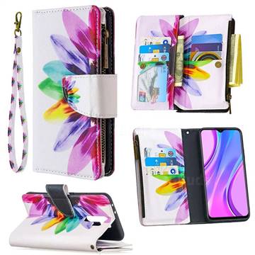 Seven-color Flowers Binfen Color BF03 Retro Zipper Leather Wallet Phone Case for Xiaomi Redmi 9