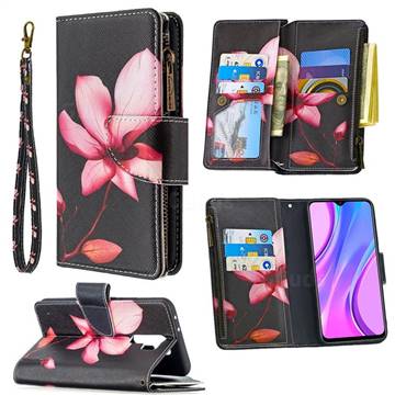 Lotus Flower Binfen Color BF03 Retro Zipper Leather Wallet Phone Case for Xiaomi Redmi 9