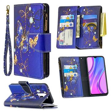 Purple Butterfly Binfen Color BF03 Retro Zipper Leather Wallet Phone Case for Xiaomi Redmi 9