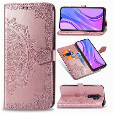 Embossing Imprint Mandala Flower Leather Wallet Case for Xiaomi Redmi 9 - Rose Gold