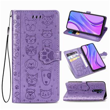 Embossing Dog Paw Kitten and Puppy Leather Wallet Case for Xiaomi Redmi 9 - Purple