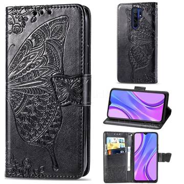 Embossing Mandala Flower Butterfly Leather Wallet Case for Xiaomi Redmi 9 - Black