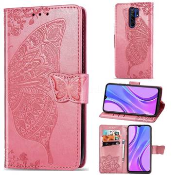 Embossing Mandala Flower Butterfly Leather Wallet Case for Xiaomi Redmi 9 - Pink