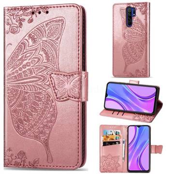 Embossing Mandala Flower Butterfly Leather Wallet Case for Xiaomi Redmi 9 - Rose Gold