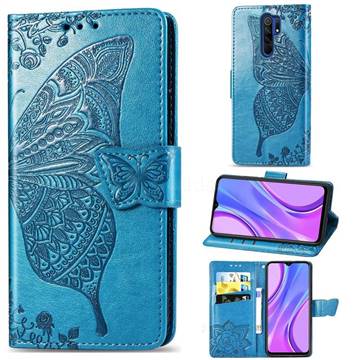 Embossing Mandala Flower Butterfly Leather Wallet Case for Xiaomi Redmi 9 - Blue