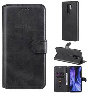Retro Calf Matte Leather Wallet Phone Case for Xiaomi Redmi 9 - Black