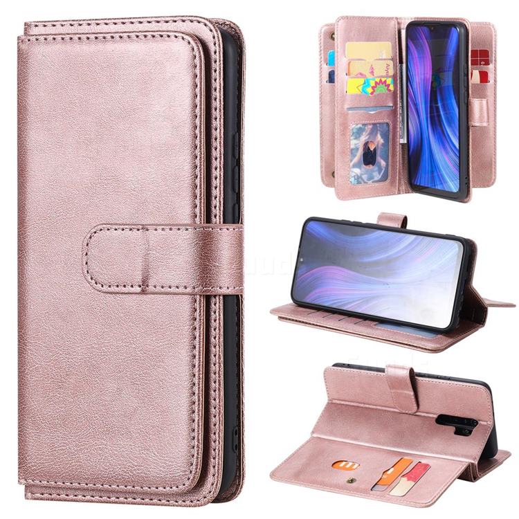 Multi-function Ten Card Slots and Photo Frame PU Leather Wallet Phone Case Cover for Xiaomi Redmi 9 - Rose Gold