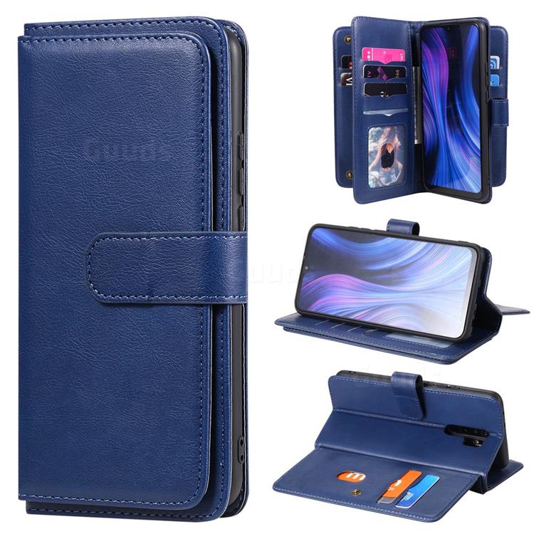 Multi-function Ten Card Slots and Photo Frame PU Leather Wallet Phone Case Cover for Xiaomi Redmi 9 - Dark Blue