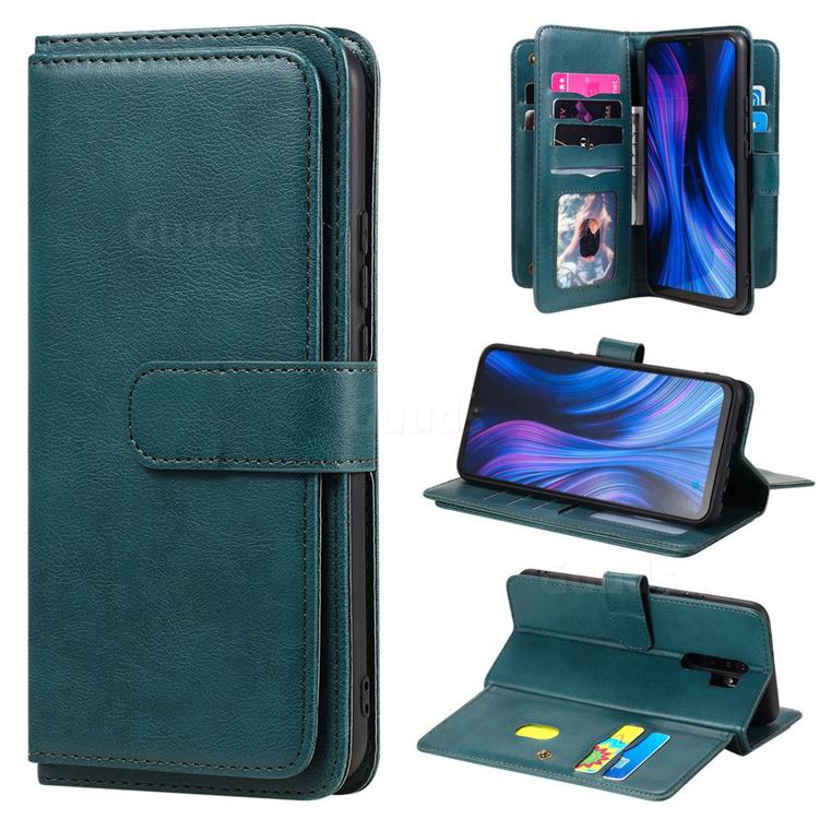 Multi-function Ten Card Slots and Photo Frame PU Leather Wallet Phone Case Cover for Xiaomi Redmi 9 - Dark Green