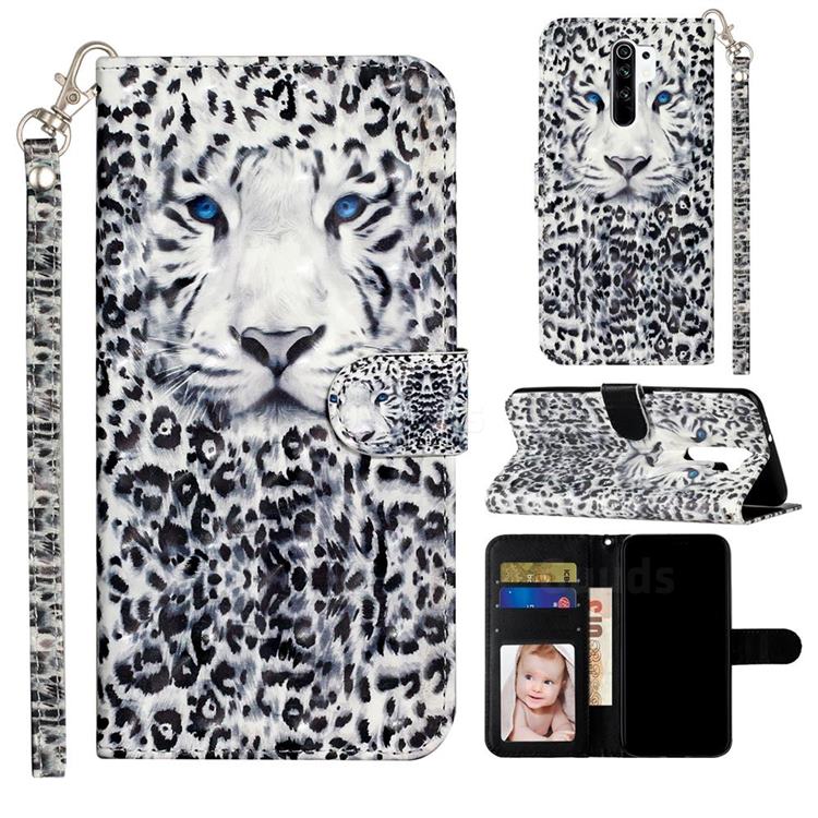 White Leopard 3D Leather Phone Holster Wallet Case for Xiaomi Redmi 9