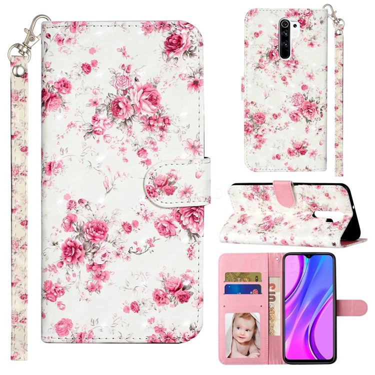 Rambler Rose Flower 3D Leather Phone Holster Wallet Case for Xiaomi Redmi 9