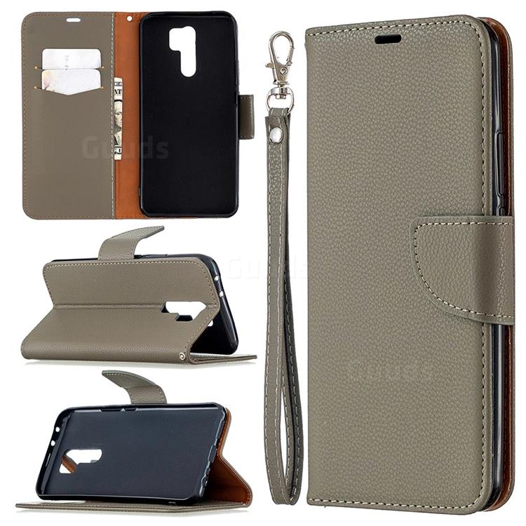 Classic Luxury Litchi Leather Phone Wallet Case for Xiaomi Redmi 9 - Gray