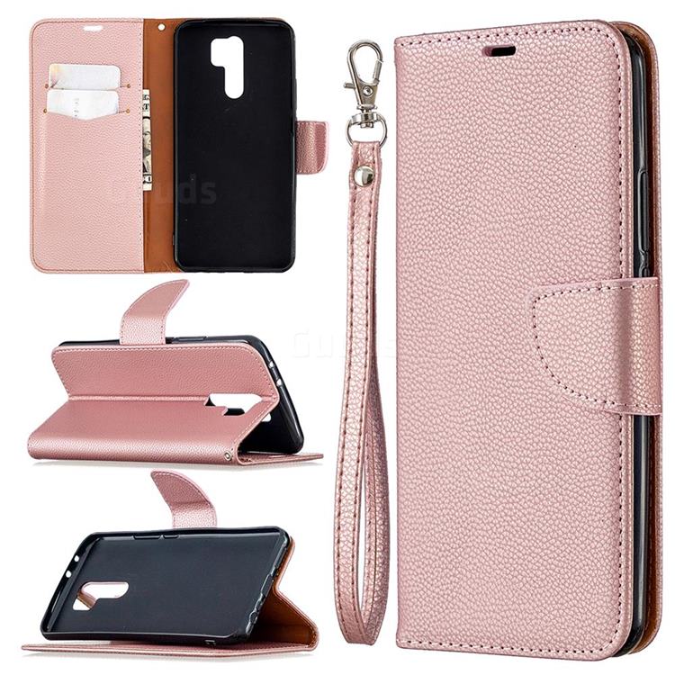 Classic Luxury Litchi Leather Phone Wallet Case for Xiaomi Redmi 9 - Golden