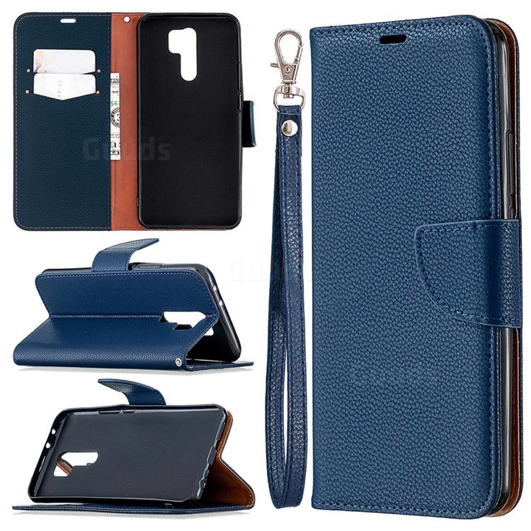 Classic Luxury Litchi Leather Phone Wallet Case for Xiaomi Redmi 9 - Blue