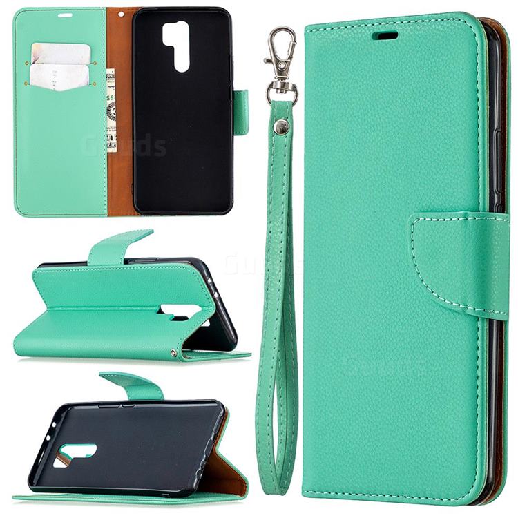 Classic Luxury Litchi Leather Phone Wallet Case for Xiaomi Redmi 9 - Green