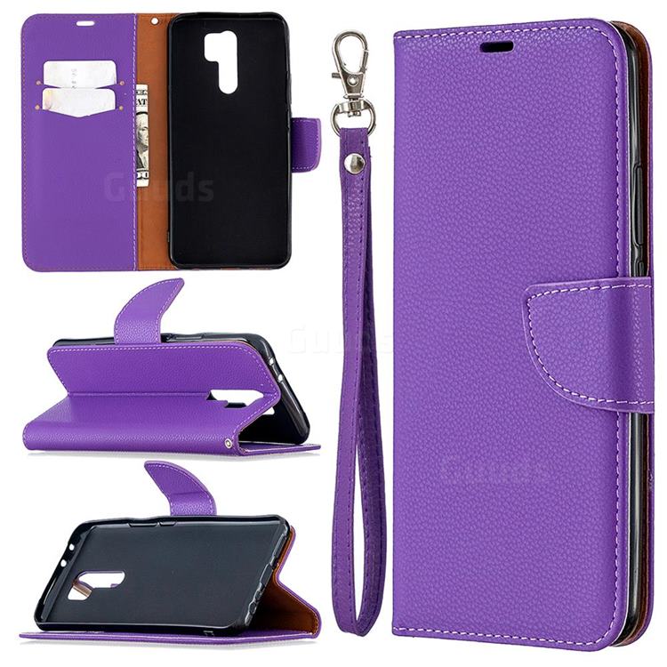 Classic Luxury Litchi Leather Phone Wallet Case for Xiaomi Redmi 9 - Purple