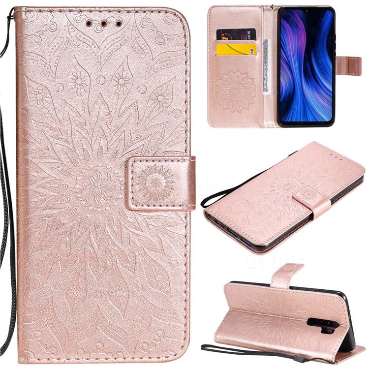 Embossing Sunflower Leather Wallet Case for Xiaomi Redmi 9 - Rose Gold