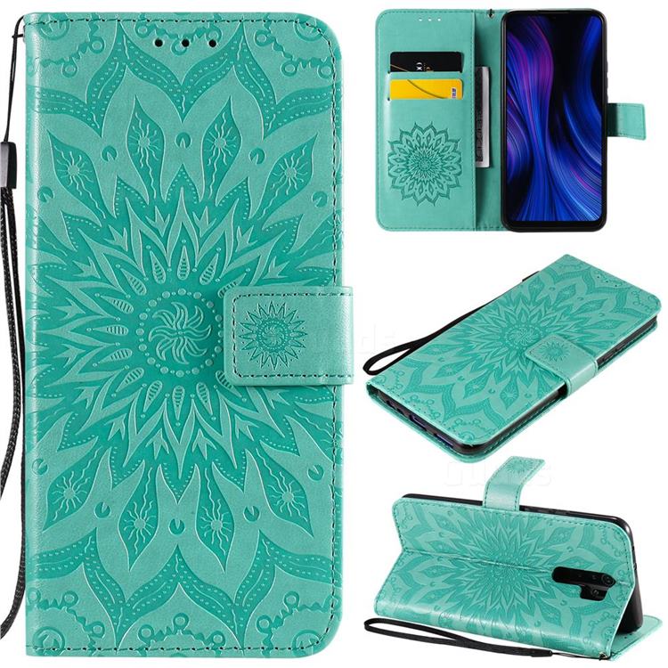 Embossing Sunflower Leather Wallet Case for Xiaomi Redmi 9 - Green