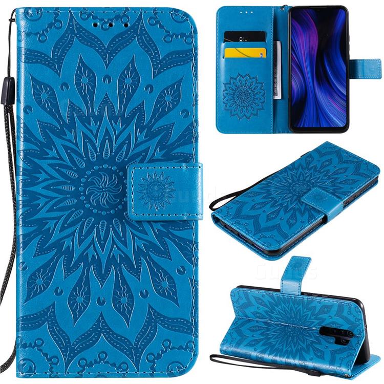 Embossing Sunflower Leather Wallet Case for Xiaomi Redmi 9 - Blue