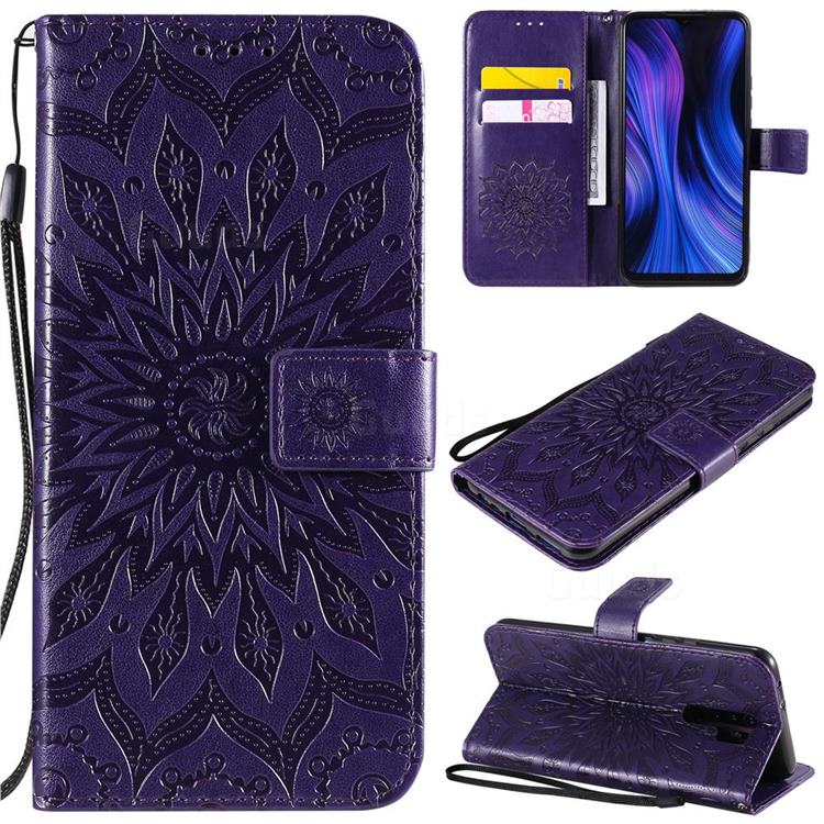 Embossing Sunflower Leather Wallet Case for Xiaomi Redmi 9 - Purple