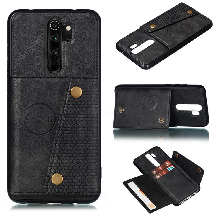 Retro Multifunction Card Slots Stand Leather Coated Phone Back Cover for Xiaomi Redmi 9 - Black