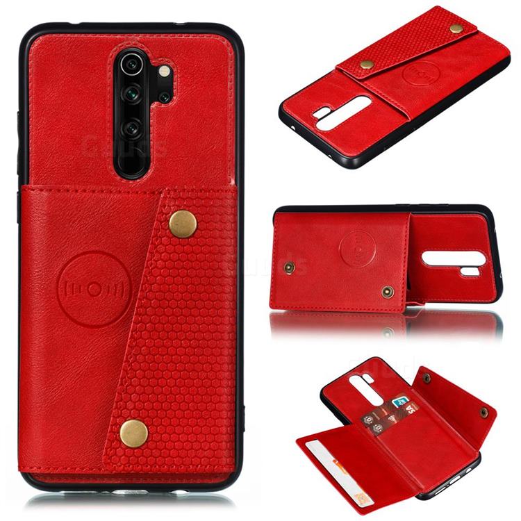 Retro Multifunction Card Slots Stand Leather Coated Phone Back Cover for Xiaomi Redmi 9 - Red