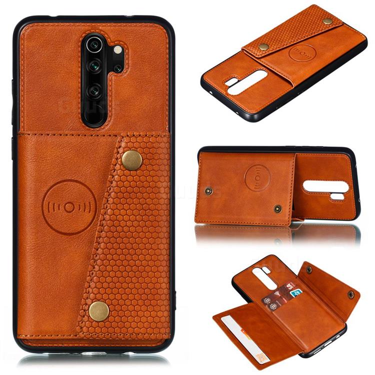 Retro Multifunction Card Slots Stand Leather Coated Phone Back Cover for Xiaomi Redmi 9 - Brown