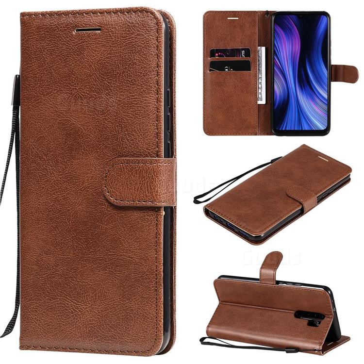 Retro Greek Classic Smooth PU Leather Wallet Phone Case for Xiaomi Redmi 9 - Brown