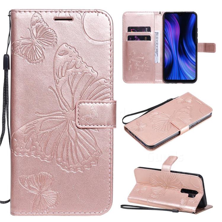 Embossing 3D Butterfly Leather Wallet Case for Xiaomi Redmi 9 - Rose Gold