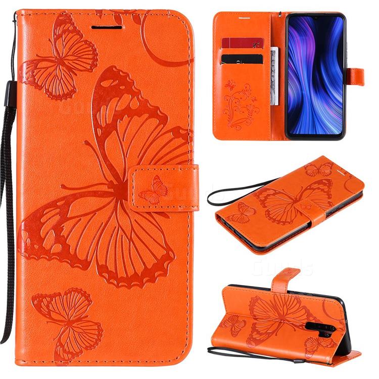 Embossing 3D Butterfly Leather Wallet Case for Xiaomi Redmi 9 - Orange