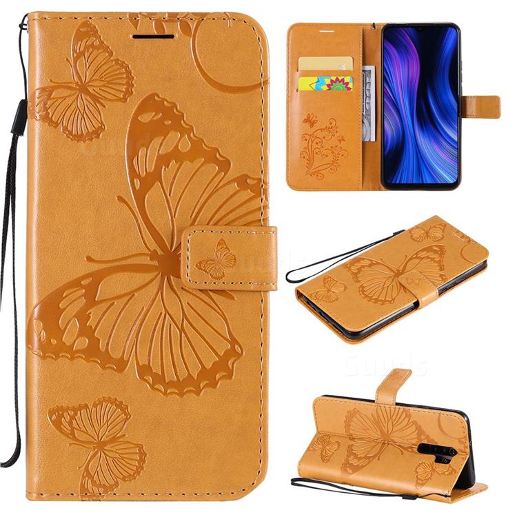 Embossing 3D Butterfly Leather Wallet Case for Xiaomi Redmi 9 - Yellow