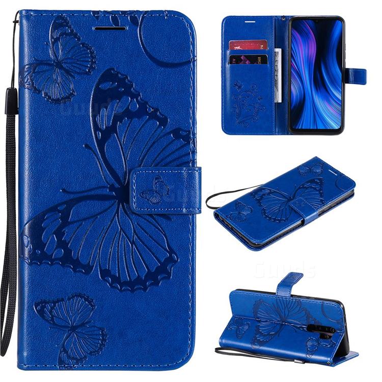 Embossing 3D Butterfly Leather Wallet Case for Xiaomi Redmi 9 - Blue
