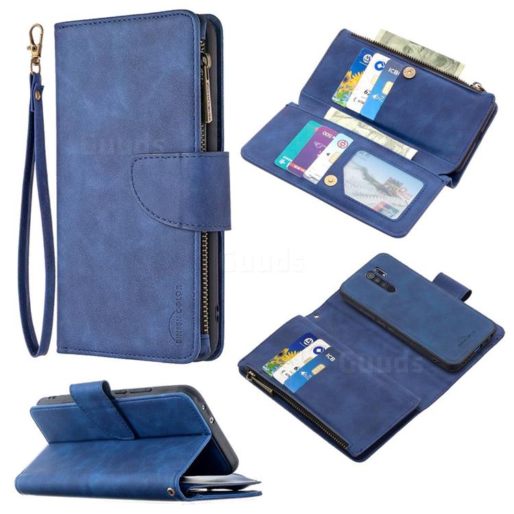Binfen Color BF02 Sensory Buckle Zipper Multifunction Leather Phone Wallet for Xiaomi Redmi 9 - Blue