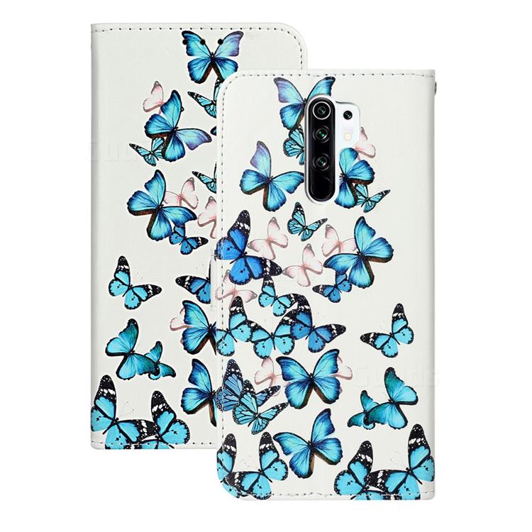 Blue Vivid Butterflies PU Leather Wallet Case for Xiaomi Redmi 9